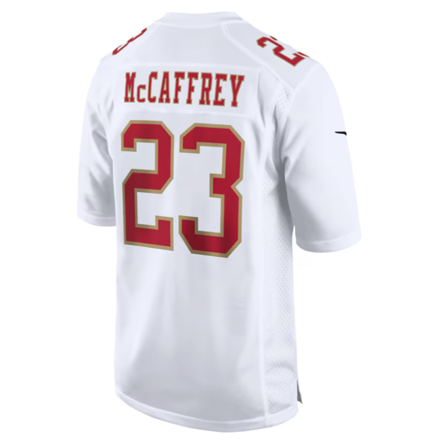 harde SF.49ers #23 Christian McCaffrey Tundra White Fashion Game American Stitched Jersey