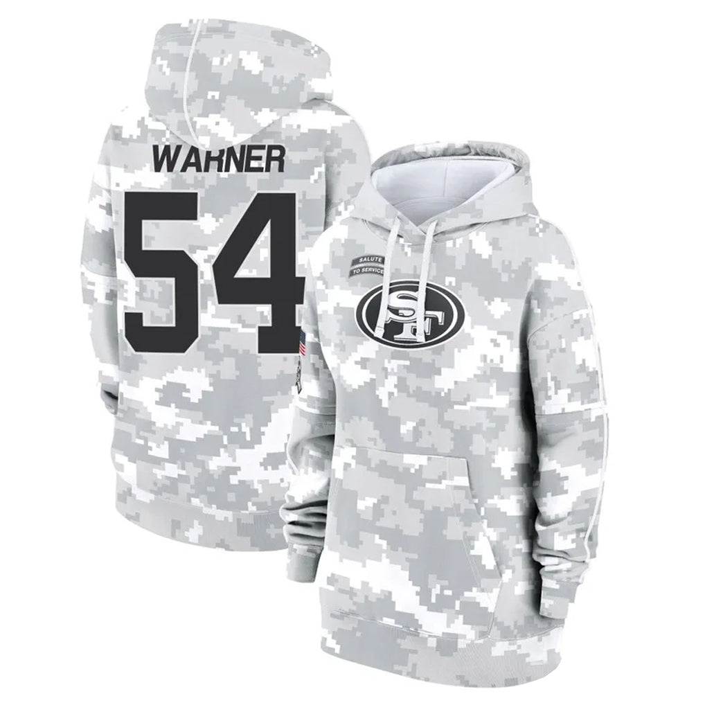 harde SF.49ers #54 Fred Warner Player Arctic Camo Salute to Service Hoodies Stitched Jerseys