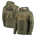harde SF.49ers #71 Trent Williams Player Olive Salute to Service Pullover Hoodie Home Game Stitched Jerseys