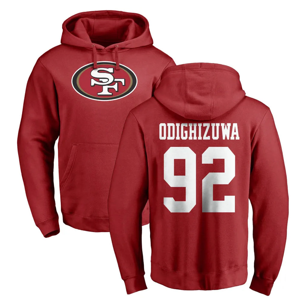 harde SF.49ers #92 Osa Odighizuwa Player Red LOGO Pullover Hoodies Home Game Stitched Jerseys