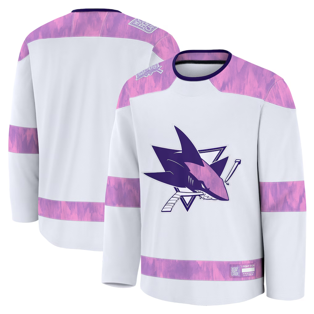 harde S.Jose Sharks White 2024 Hockey Fights Cancer Practice Jerseys