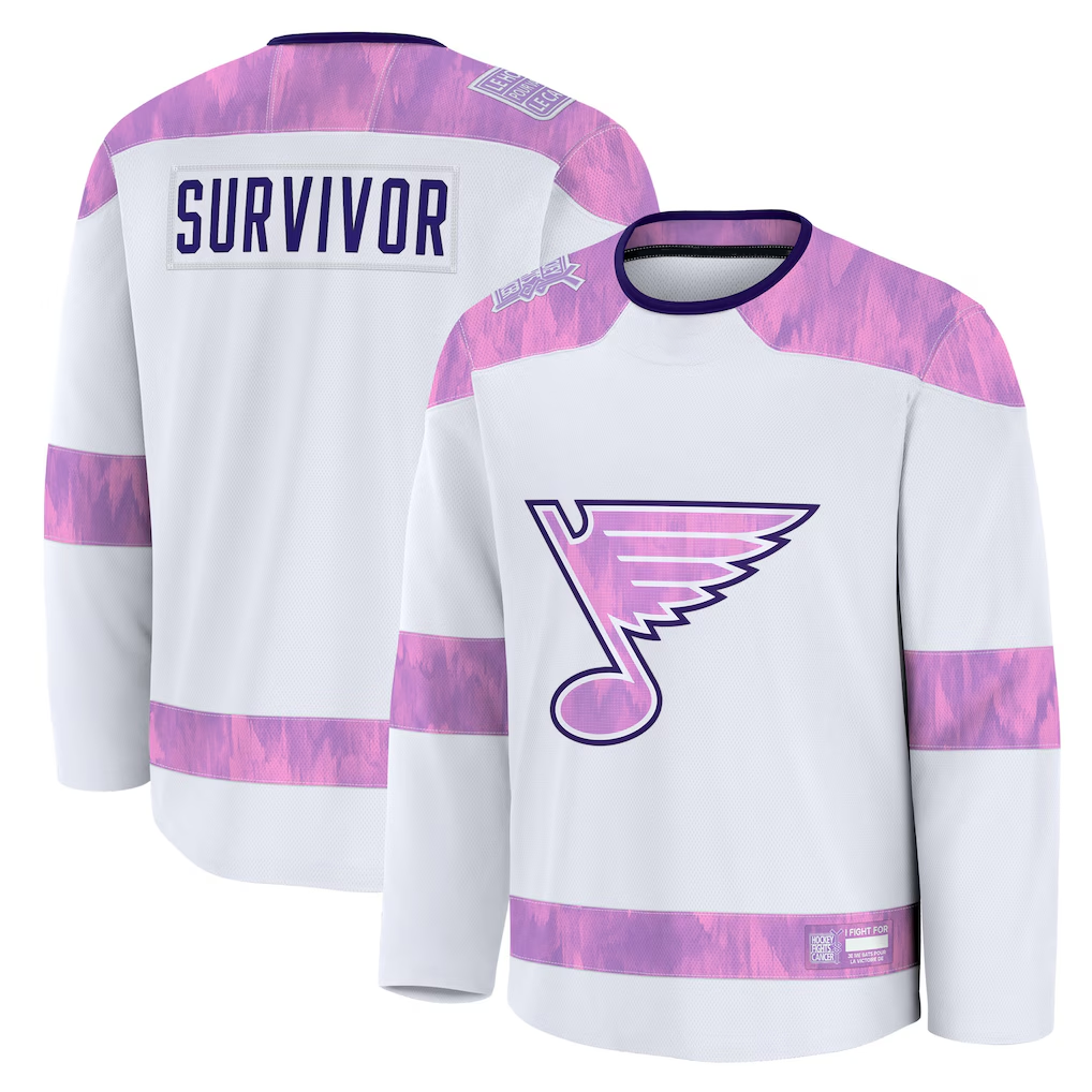 harde St.L.Blues White Hockey Fights Cancer Survivor Practice Jerseys