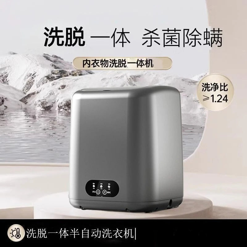 Household Semi-Automatic Small Washing Machine All-in-One Wash & Spin for Underwear Socks Baby Clothes Blue Light Sterilization
