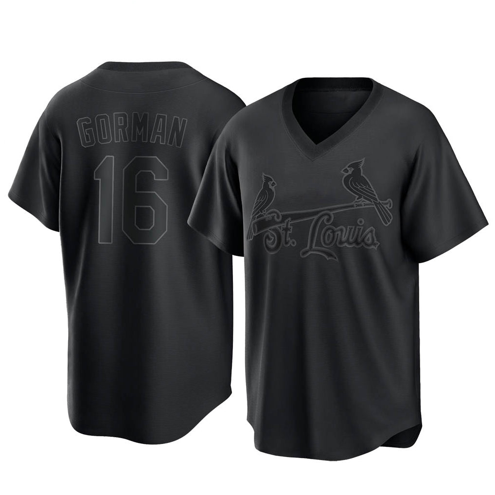 harde St. Louis Cardinals #16 Nolan Gorman Player Black City Connect T-shirt Stitched Jerseys