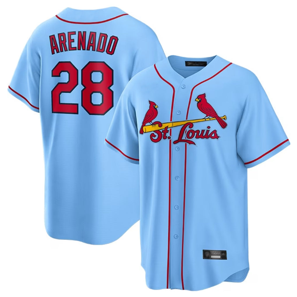 harde St. Louis Cardinals #28 Nolan Arenado Player Light Blue Home Game Stitched Jerseys