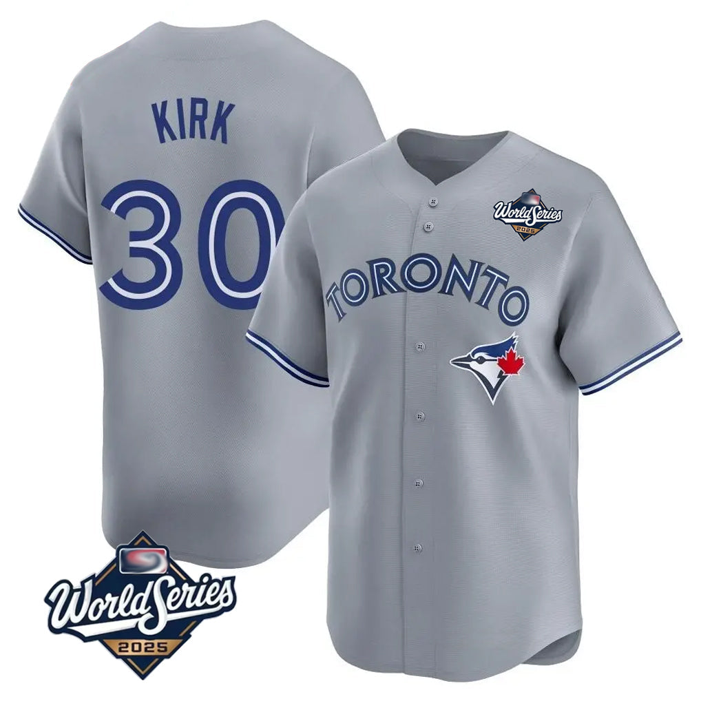 harde T.Blue Jays #30 Alejandro Kirk Player Gray&Blue 2025 World Series Limited Stitched Jerseys