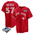 harde T.Blue Jays #57 Shane Bieber Player Red 2025 World Series All Stitched Jerseys