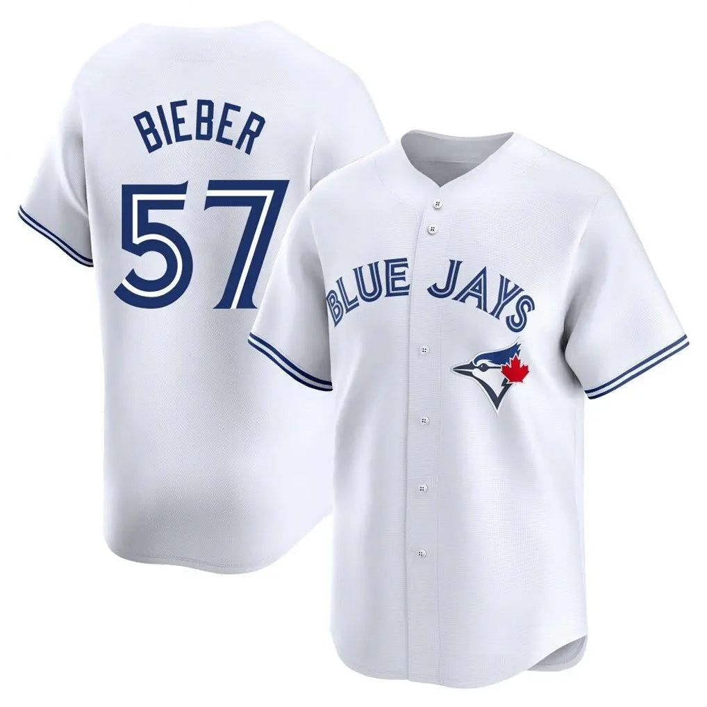 harde T.Blue Jays #57 Shane Bieber Player White Limited Home Stitched Jerseys
