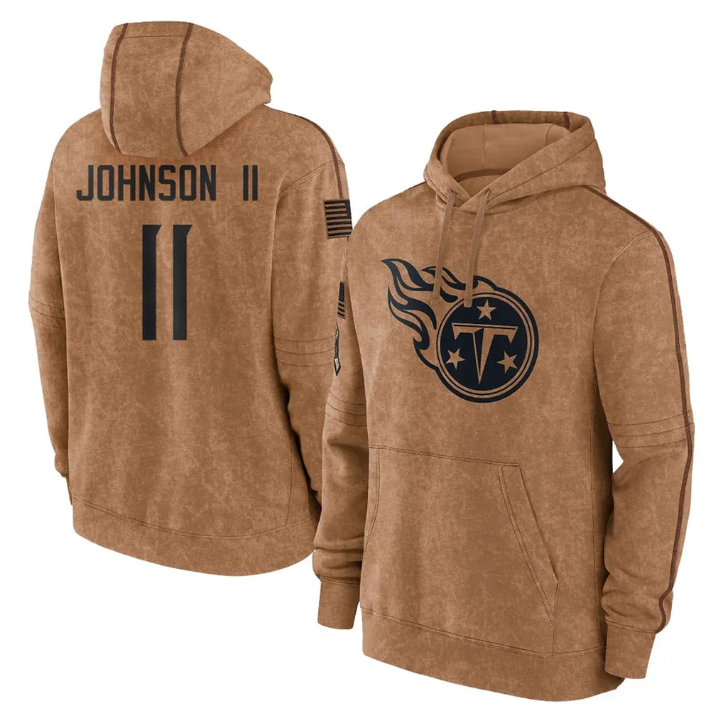 harde T.Titans #11 Jermaine Johnson II Player Brown Salute To Service Club Pullover Hoodies Home Game Stitched Jerseys