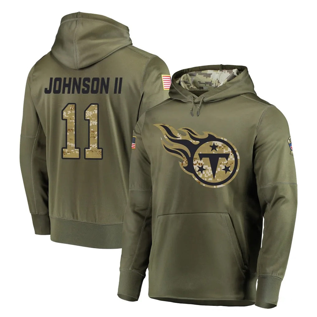 harde T.Titans #11 Jermaine Johnson II Player Olive Salute to Service Pullover Hoodies Home Game Stitched Jerseys