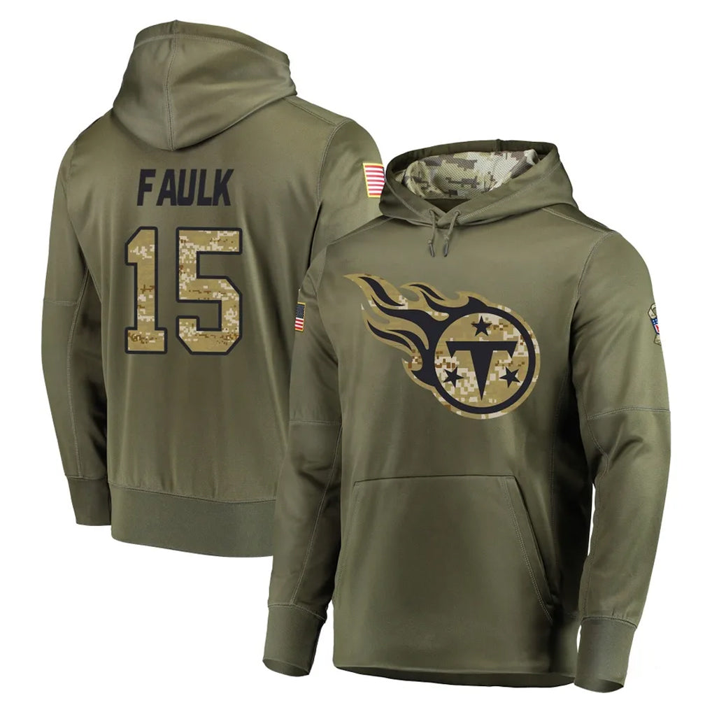 harde T.Titans #15 Keldric Faulk Player Olive Salute to Service Pullover Hoodies Home Game Stitched Jerseys
