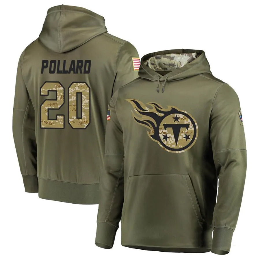 harde T.Titans #20 Tony Pollard Player Camo Salute To Service Hoodies Olive Stitched Jerseys