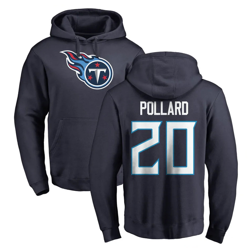 harde T.Titans #20 Tony Pollard Player Navy Logo Pullover Hoodies Home Game Stitched Jerseys