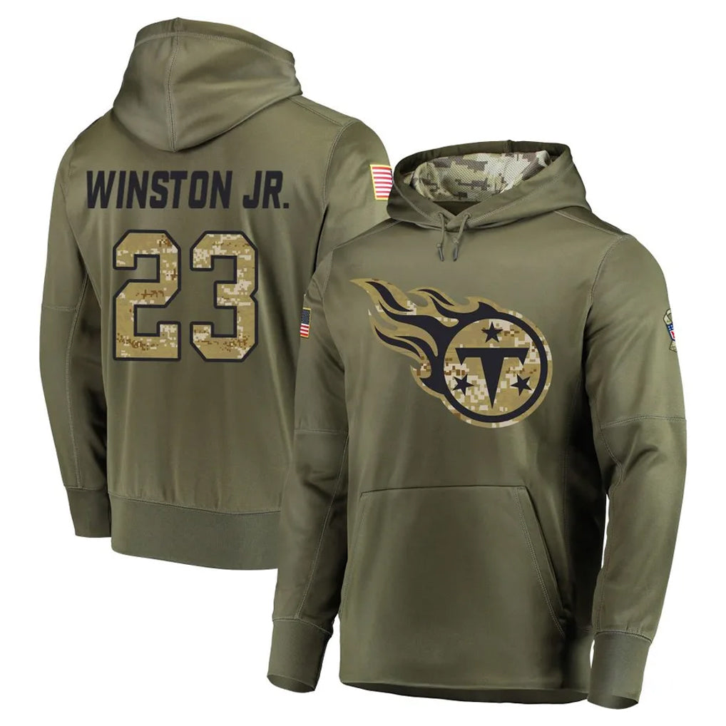 harde T.Titans #23 Kevin Winston Jr. Player Olive Salute to Service Pullover Hoodies Home Game Stitched Jerseys