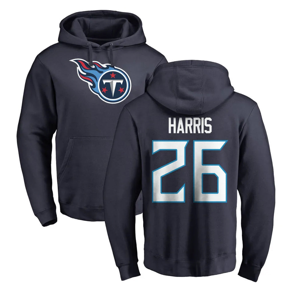 harde T.Titans #26 Marcus Harris Player Navy Logo Pullover Hoodies Home Game Stitched Jerseys