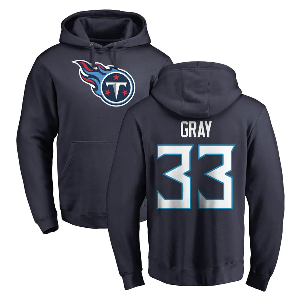 harde T.Titans #33 Cedric Gray Player Navy Logo Pullover Hoodies Home Game Stitched Jerseys