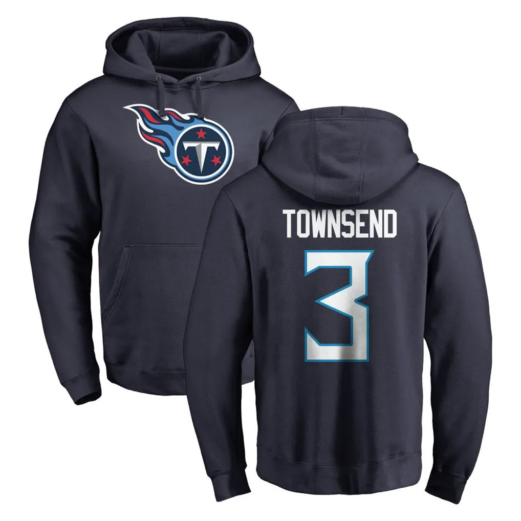 harde T.Titans #3 Tommy Townsend Player Navy Logo Pullover Hoodies Home Game Stitched Jerseys