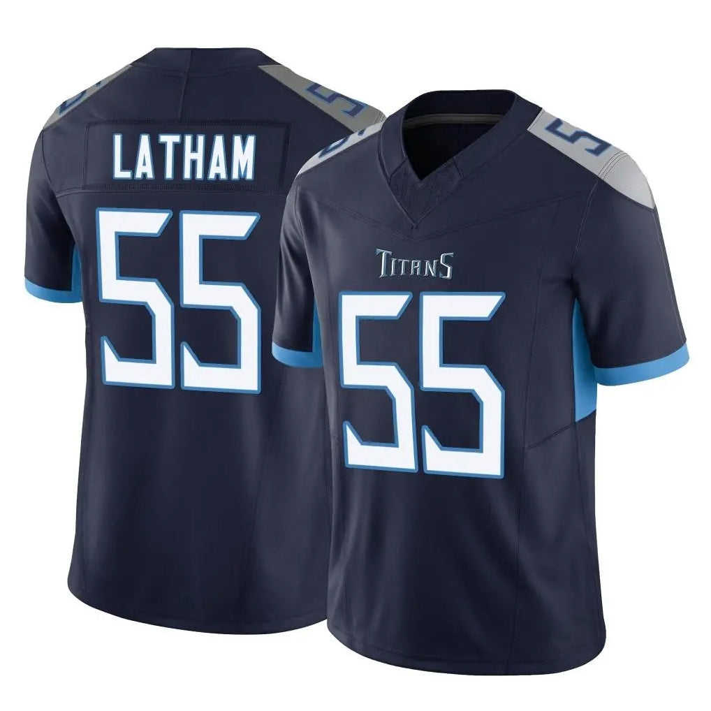 harde T.Titans #55 JC Latham Player Navy Limited Vapor F.U.S.E. Home Game Stitched Jerseys