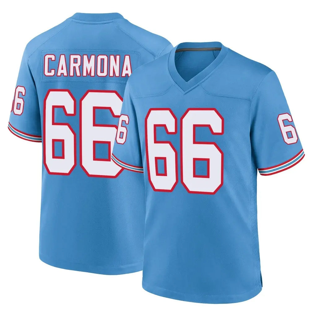 harde T.Titans #66 Fernando Carmona Jr. Player Light Blue Oilers Throwback Home Game Stitched Jerseys
