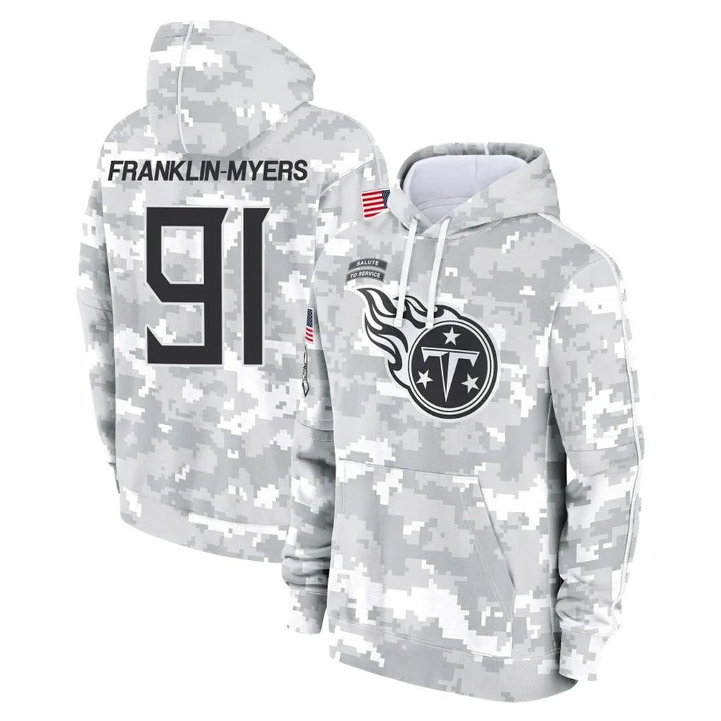 harde T.Titans #91 John Franklin-Myers Player Camo Arctic Salute to Service Pullover Hoodies Home Game Stitched Jerseys