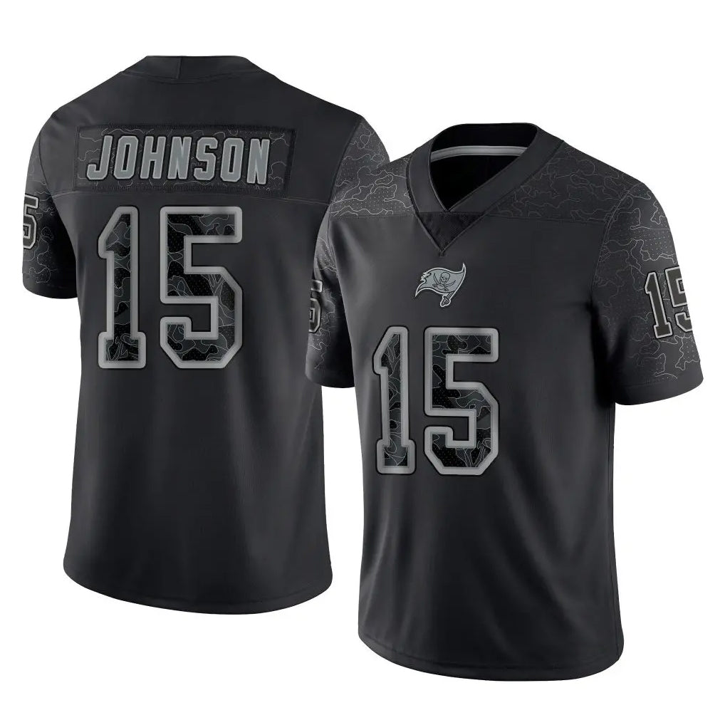 harde TB.Buccaneers #15 Tez Johnson Player Black Reflective Limited Home Game Stitched Jerseys