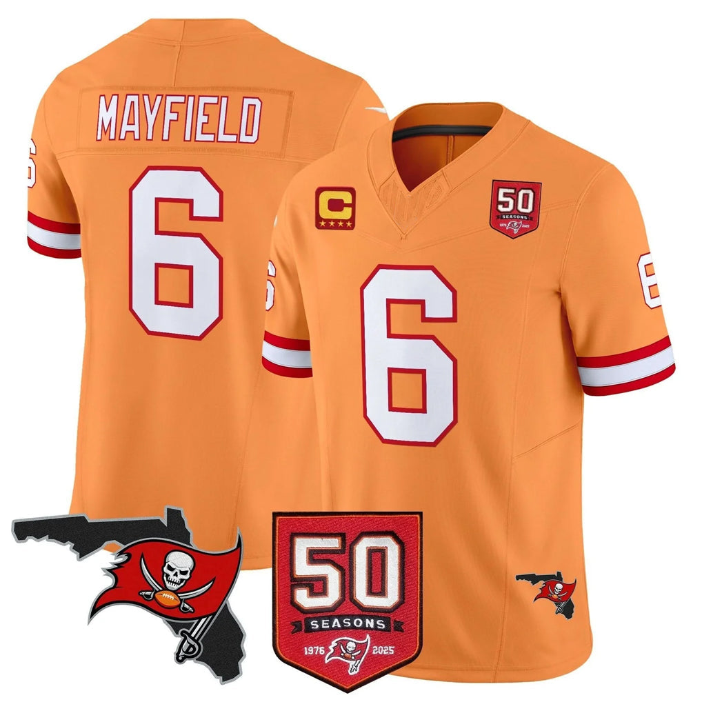 harde TB.Buccaneers #6 Baker Mayfield Player Orange 50th Season Vapor Limited Home Game Stitched Jerseys