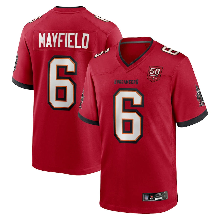 harde TB.Buccaneers #6 Baker Mayfield Player Red 50th Anniversary Game Stitched Jerseys