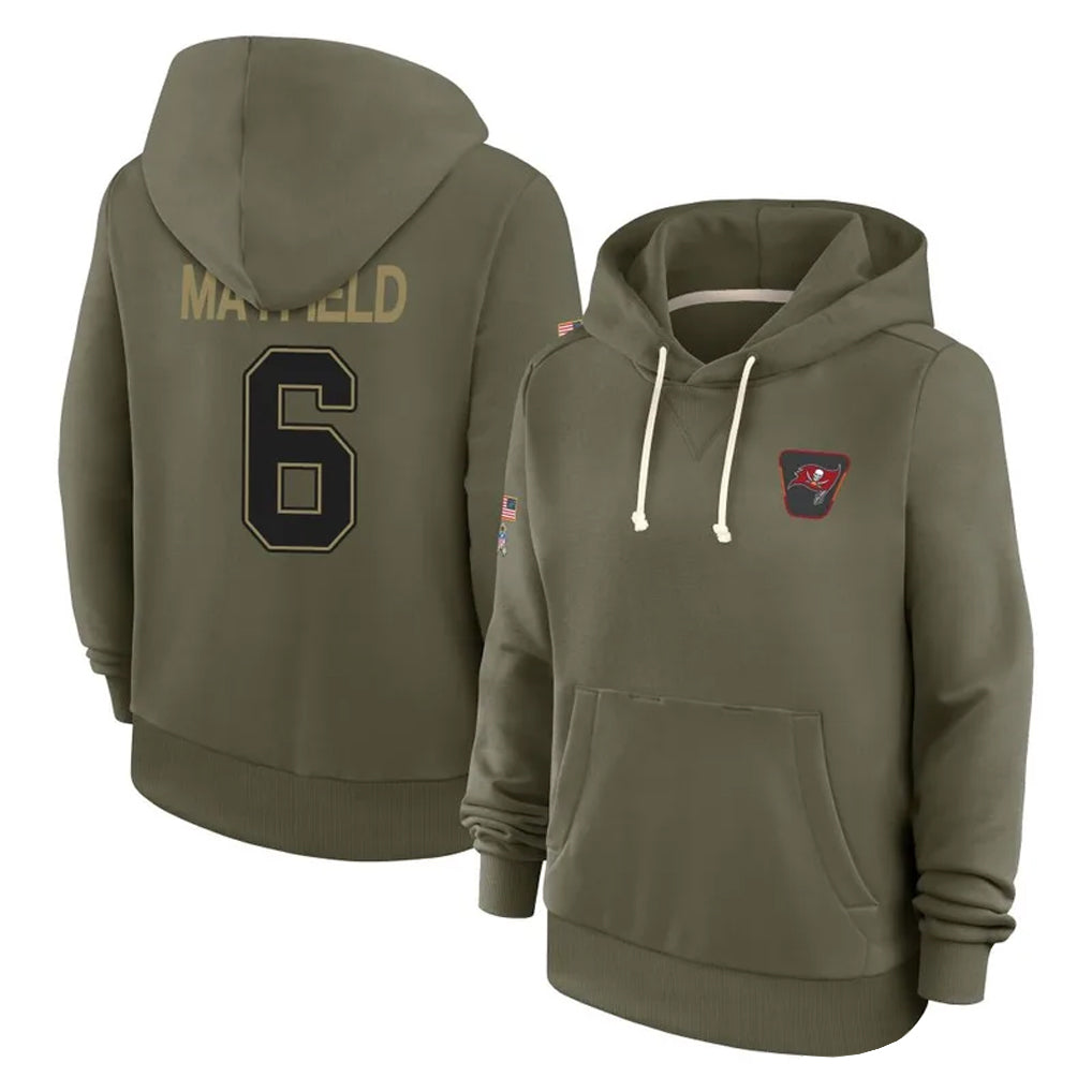 harde TB.Buccaneers #6 Baker Mayfield Player Salute to Service Olive Hoodies Stitched Jerseys