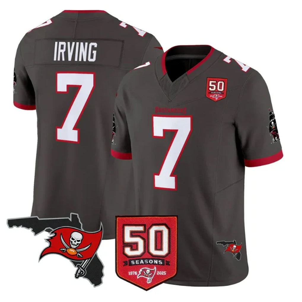 harde TB.Buccaneers #7 Bucky Irving Player Pewter 50th Season Vapor Limited Home Game Stitched Jerseys