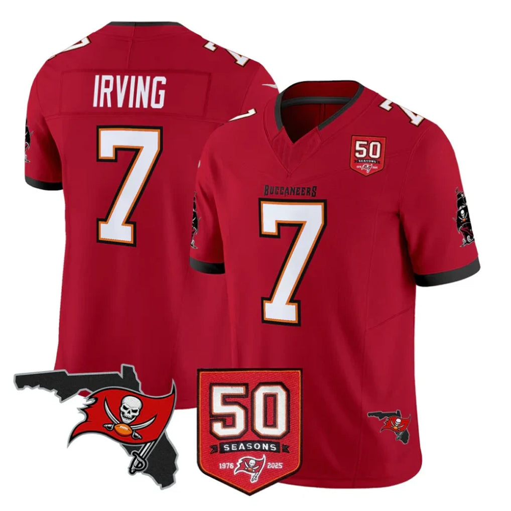 harde TB.Buccaneers #7 Bucky Irving Player Red 50th Season Vapor Limited Home Game Stitched Jerseys