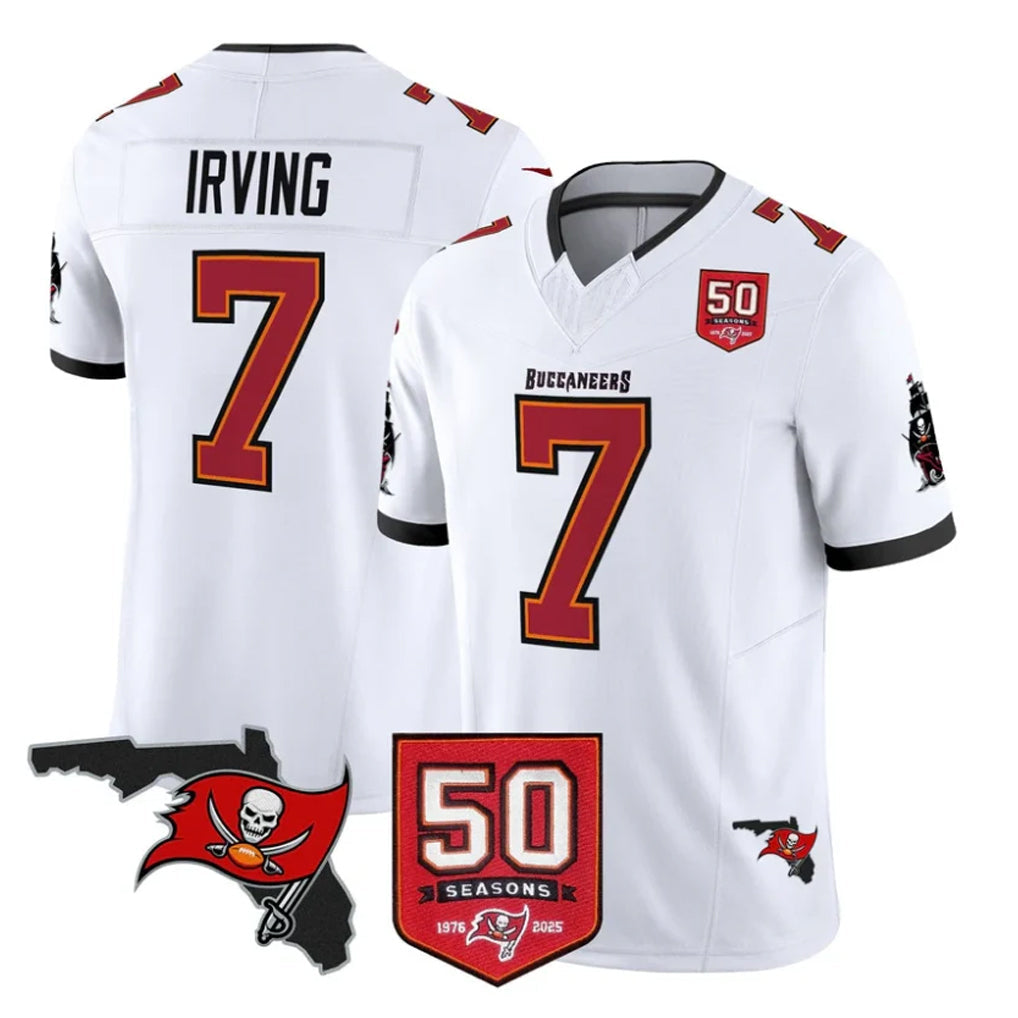 harde TB.Buccaneers #7 Bucky Irving Player White 50th Season Vapor Limited Home Game Stitched Jerseys