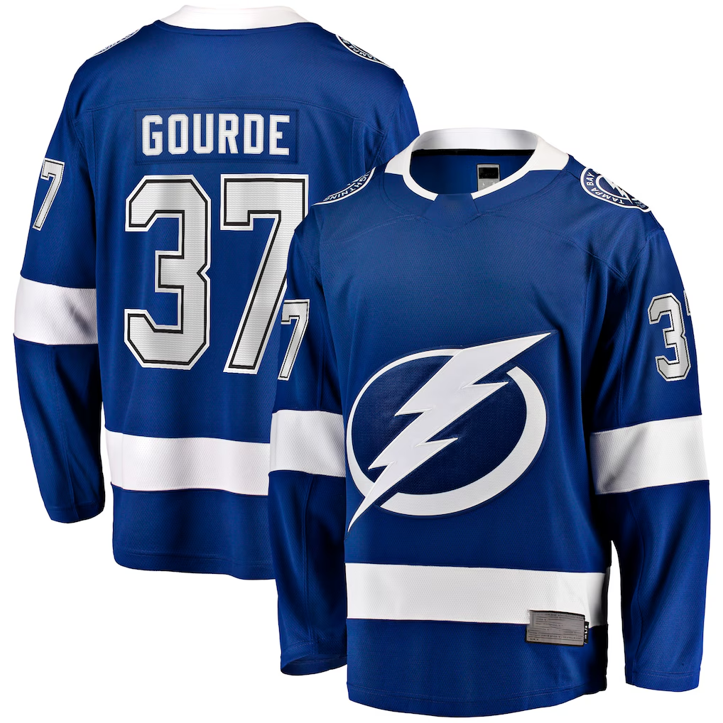 harde TB.Lightning #37 Yanni Gourde Blue Home Breakaway Jerseys