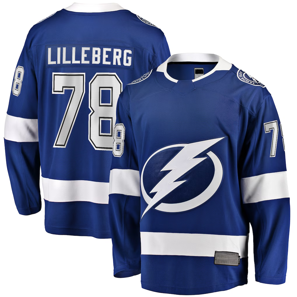 harde TB.Lightning #78 Emil Lilleberg Blue Home Premier Breakaway Player Jerseys