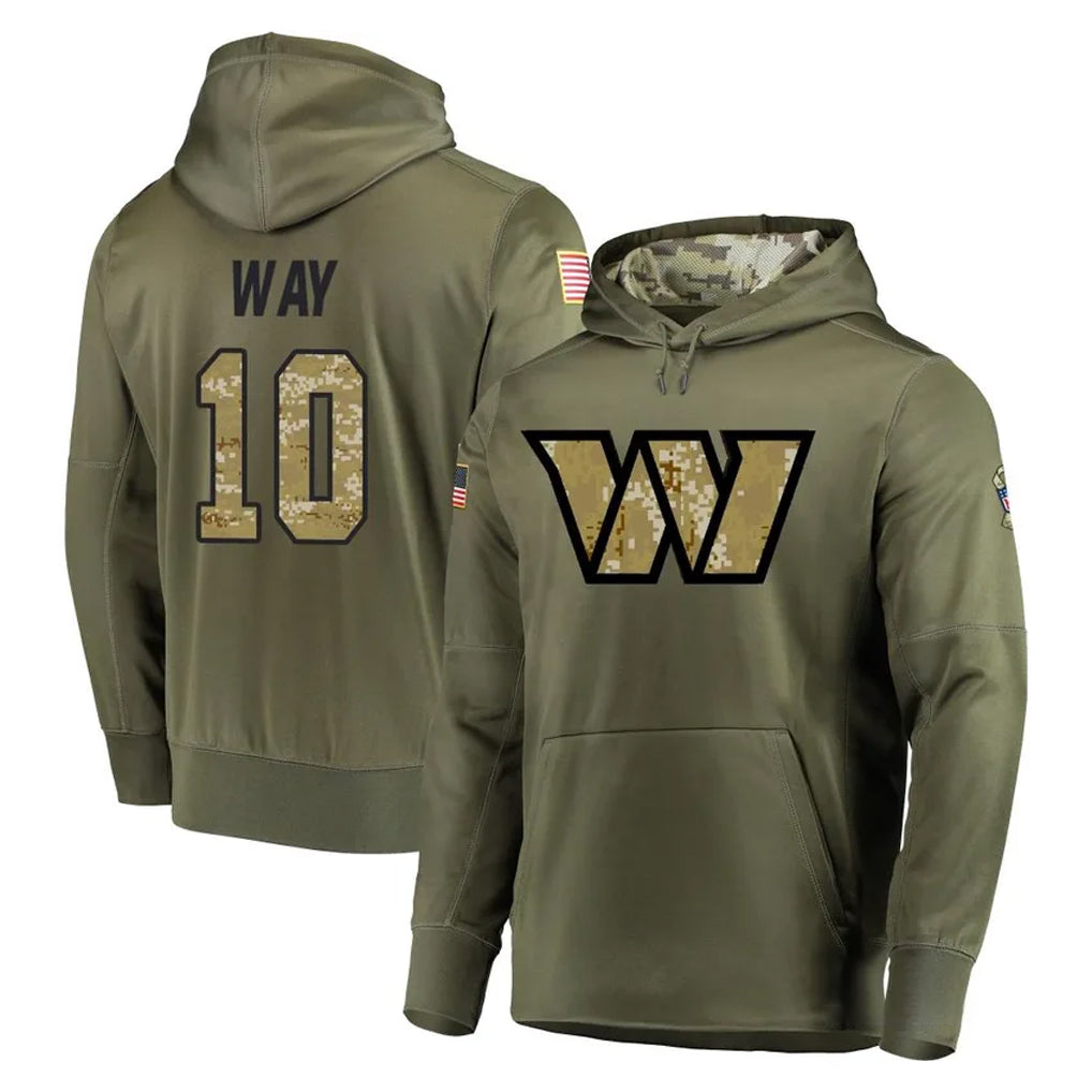 harde W.Commanders #10 Tress Way Player Olive Salute to Service Pullover Hoodie Limited Home Game Stitched Jerseys