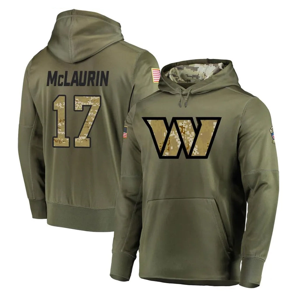 harde W.Commanders #17 Terry Mclaurin Player Olive Salute to Service Pullover Hoodie Limited Home Game Stitched Jerseys