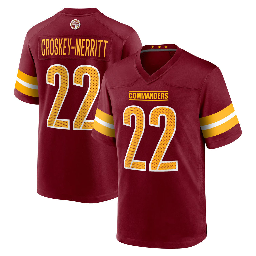 harde W.Commanders #22 Jacory Croskey-Merritt Player Burgundy Home Game Stitched Jerseys