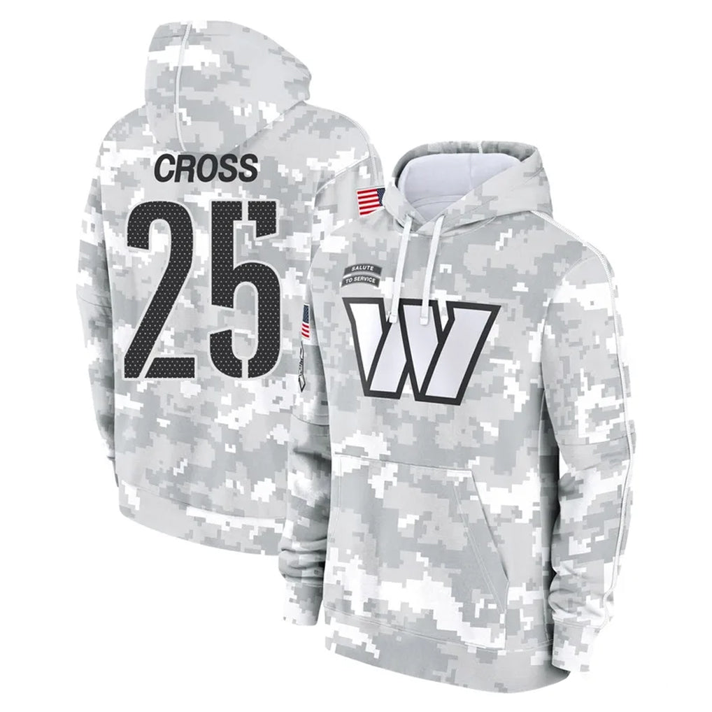harde W.Commanders #25 Nick Cross Player Arctic Camo Limited Salute to Service Pullover Hoodies Game Stitched Jerseys