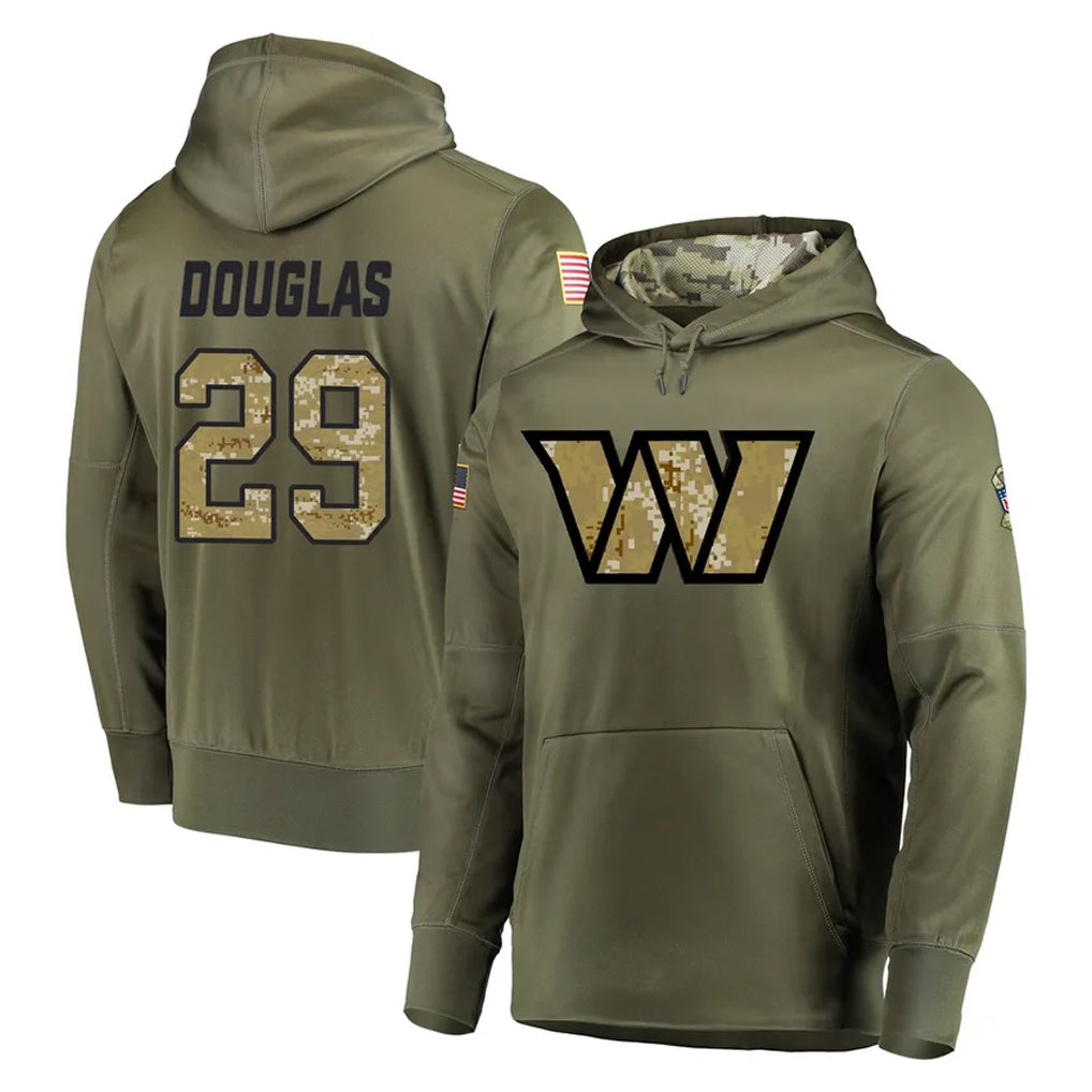 harde W.Commanders #29 Rasul Douglas Player Olive Salute to Service Pullover Hoodie Limited Home Game Stitched Jerseys