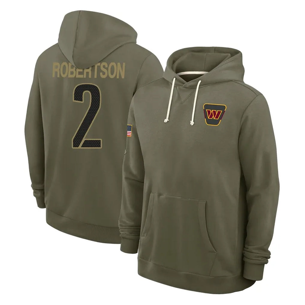 harde W.Commanders #2 Amik Robertson Player Olive Salute to Service Pullover Hoodies Limited Home Stitched Jerseys