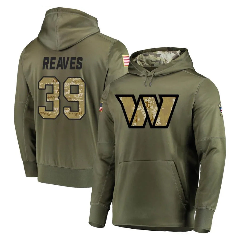 harde W.Commanders #39 Jeremy Reaves Player Olive Salute to Service Pullover Hoodie Limited Home Game Stitched Jerseys