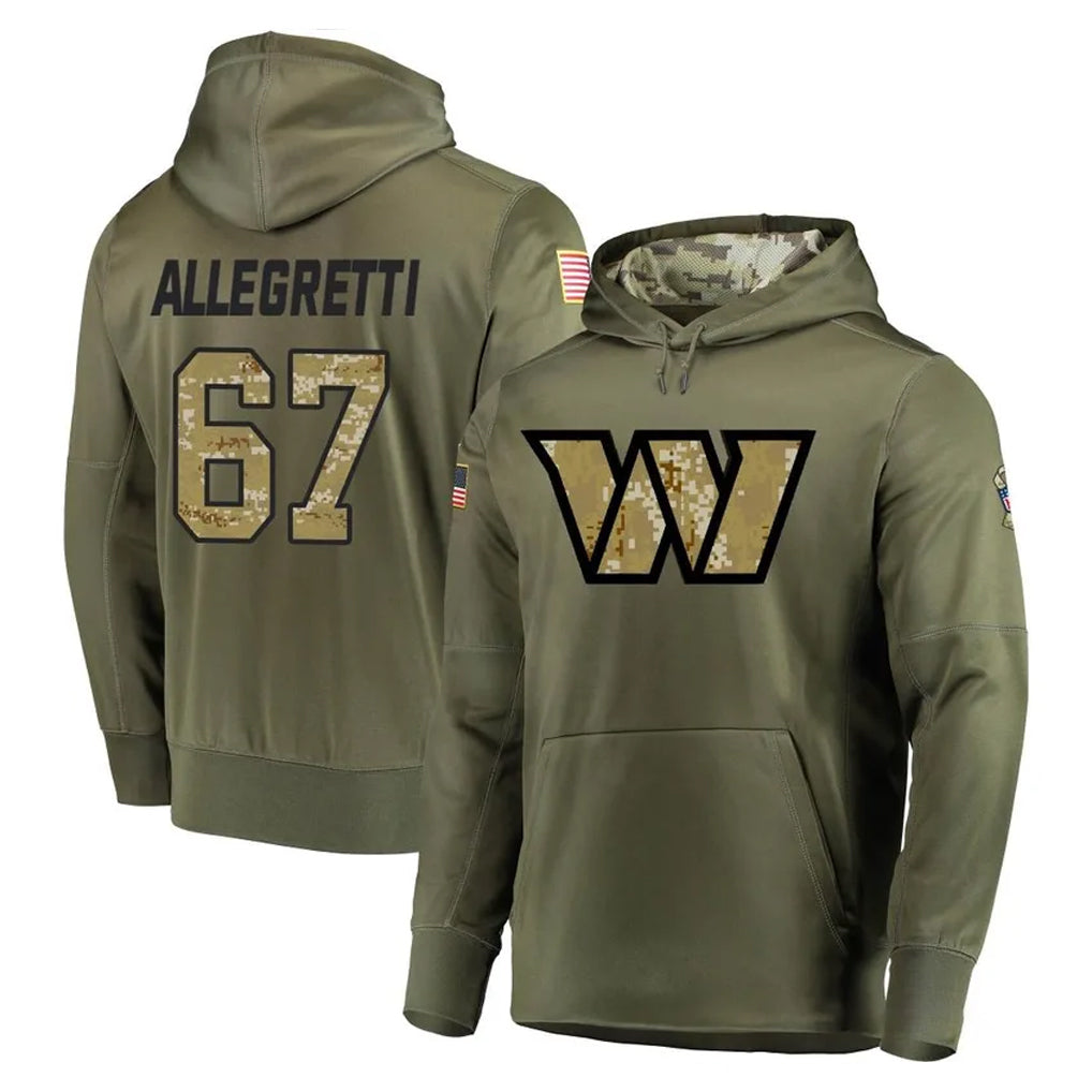 harde W.Commanders #67 Nick Allegretti Player Olive Salute to Service Pullover Hoodie Limited Home Game Stitched Jerseys