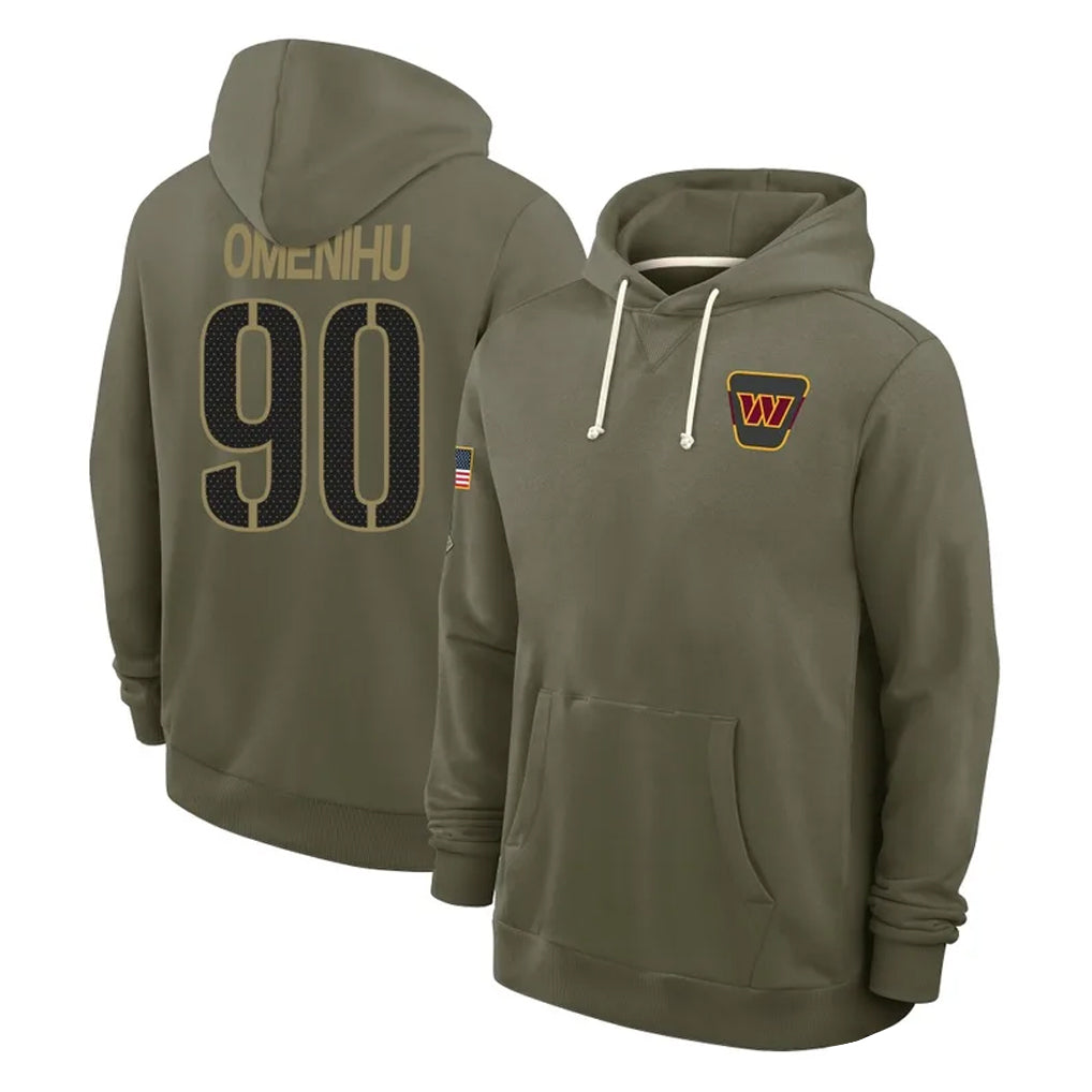 harde W.Commanders #90 Charles Omenihu Player Olive Salute to Service Pullover Hoodies Limited Home Stitched Jerseys
