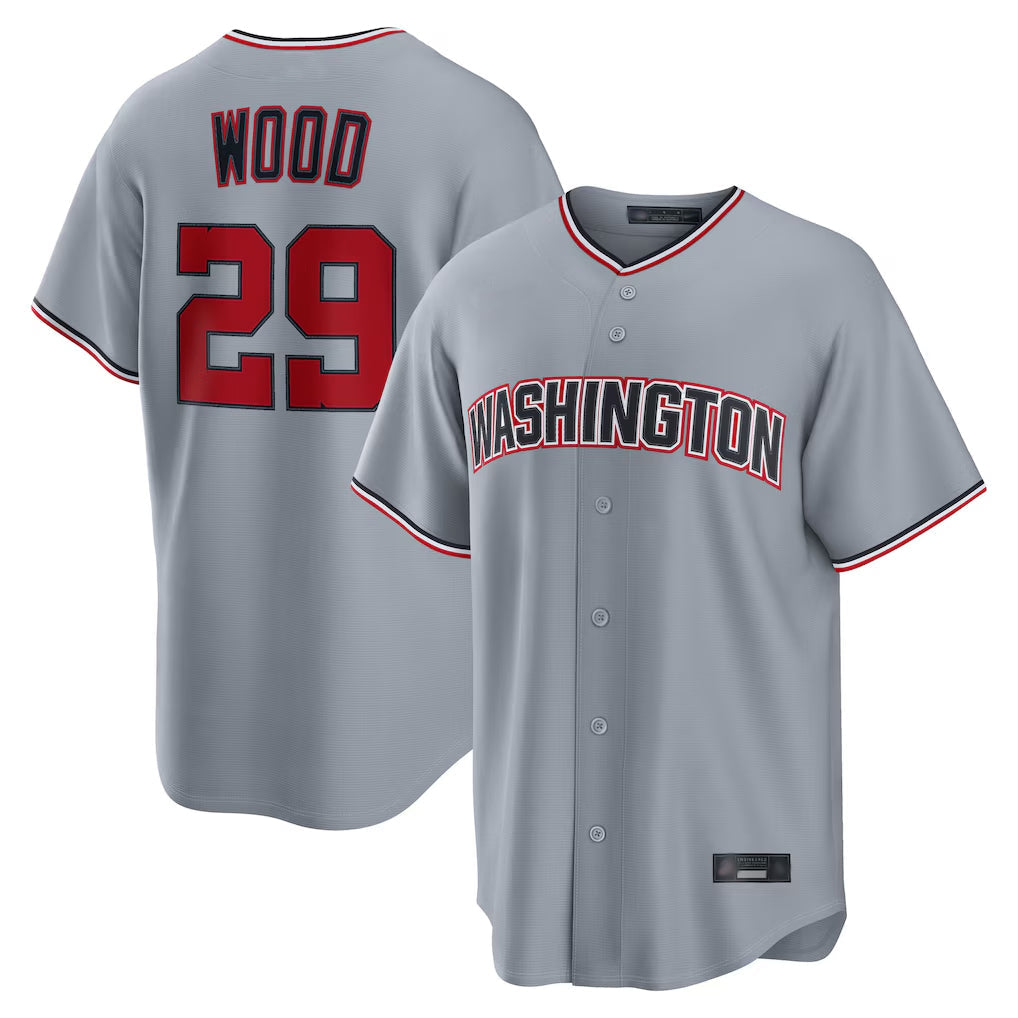 harde W.Nationals #29 James Wood Player Gray Road Replica Stitched Jerseys