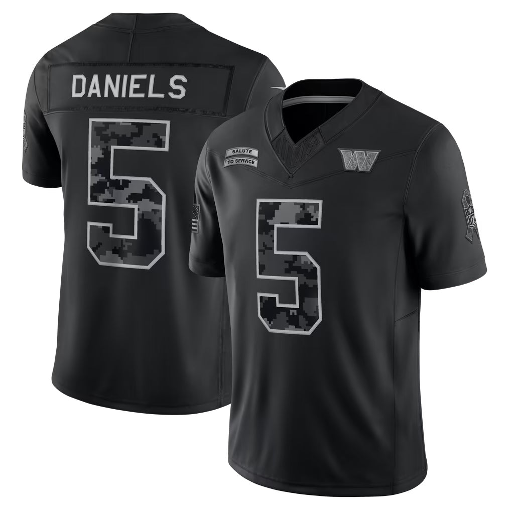 harde W.Commanders #5 Jayden Daniels Player Black Limited 2026 Salute to Service Home Game Stitched Jerseys