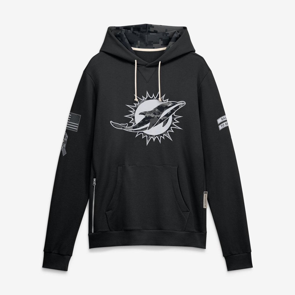 harde M.Dolphins Black 2026 Salute to Service Sideline Dri-FIT Pullover Hoodie Jerseys