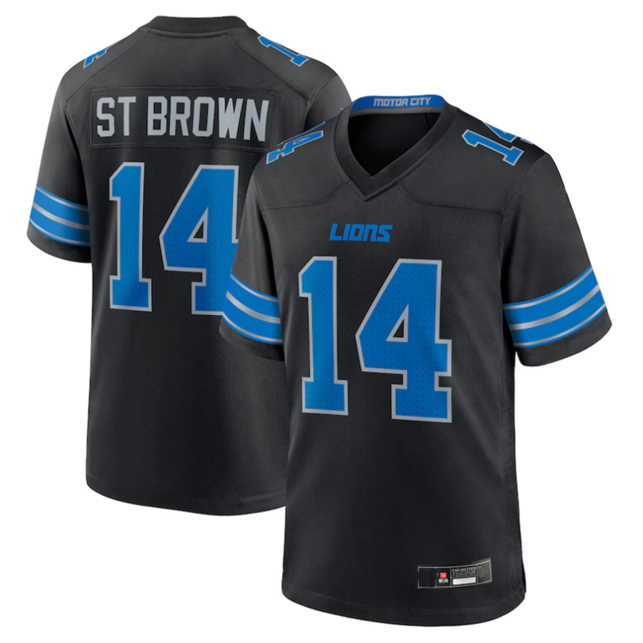 harde D.Lions #14 Amon-Ra St. Brown Player Black Game Stitched Jerseys